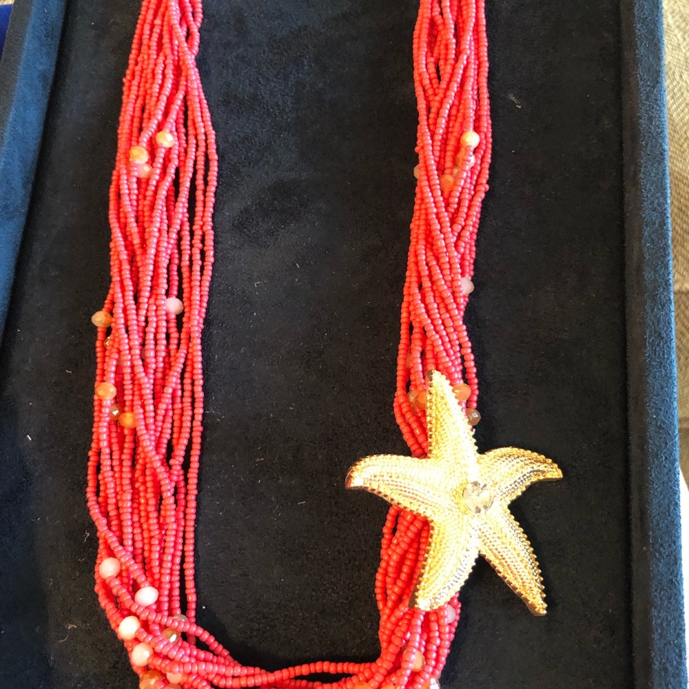Coral bead starfish necklace